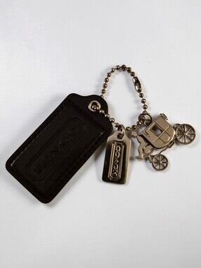 Coach 3-Piece Hang Tag Silver-Tone Coach Carriage Black Leather Tag & Silver Tag